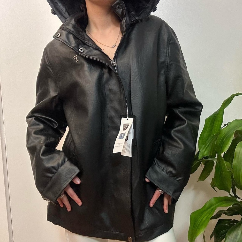 NWT F Collections Vegan Leather Jacket Black Size Medium - Picture 6 of 8